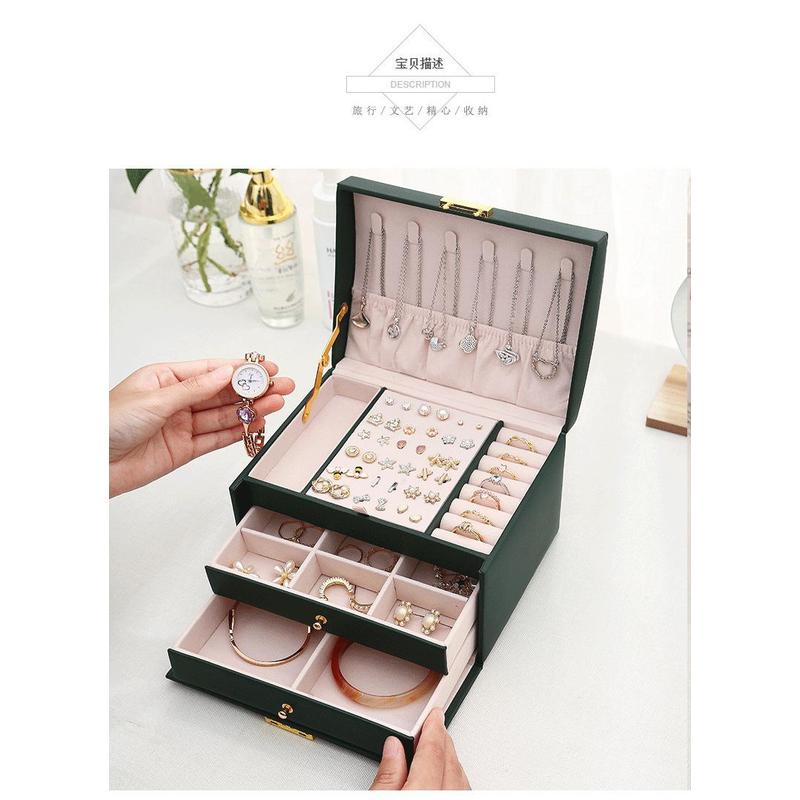 Lockbox Key Secure - Three Drawer PU Leather Jewelry Box