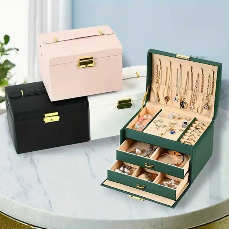 Three Drawer PU Leather Jewelr - đánh giá và giá Lockbox Key Secure