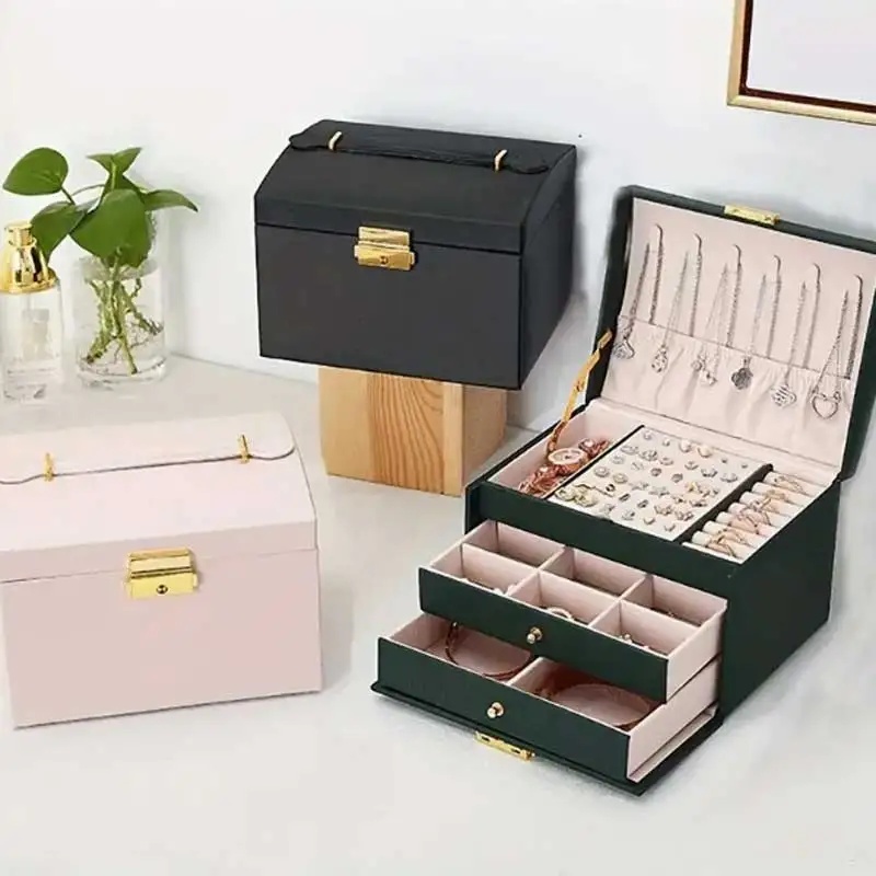 Three Drawer PU Leather Jewelr - đánh giá và giá Lockbox Key Secure